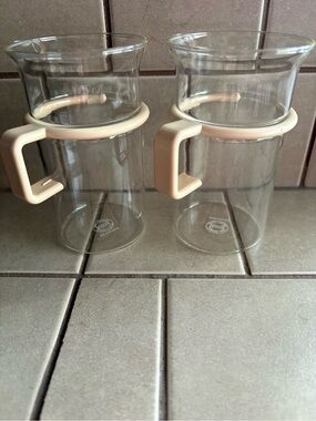 2 Vintage Bodum  Glass Mug with beige Handle / Excellent Condition